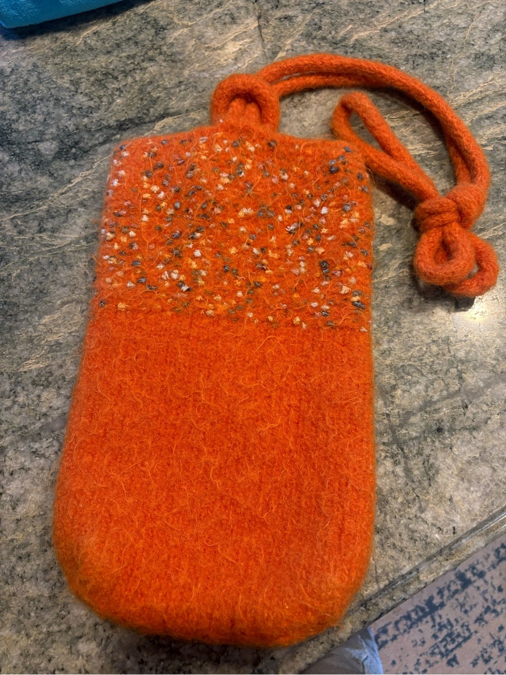 Handfelted Orange Wool Pouch with Speckled Top